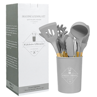 Poignée en bois antiadhésive accessoires de cuisine outils de cuisine ustensiles de cuisine en Silicone ensembles d'ustensiles de cuisine avec Logo