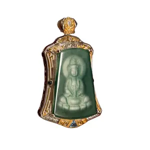 Natuurlijk Een Jadeite S925 Zilver Ingelegd Avalokitesvara Hanger Prachtige Mode Vrouwen Cadeau Sieraden Ketting Cadeau