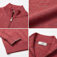 Pull d'hiver pour homme personnalisé OEM, col montant zippé, anti-plis, en maille fine mélangée rouge rosé, manches longues, style luxe discret