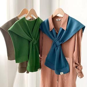Solid Color Knitted Shawl <strong>Cape</strong> Blouse Shoulders Collar <strong>Wool</strong> Scarves Korean Style Sunscreen <strong>Black</strong> White Stripe Scarf Female - Product Image 4