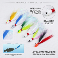 Hameçons de jigging en plumes de cerf 7g-85g, têtes de jig Bucktail avec yeux 3D, leurres de pêche artificiels durs