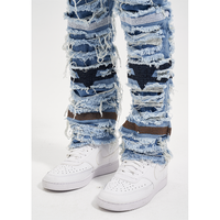 Jeans bleus pour hommes LILUO, jeans délavés et déchirés personnalisés, coupe slim, logo en cuir, streetwear