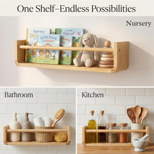 Großhandel Natürliches Holz Kinderzimmer Bücherregal Wandmontiertes Schwebendes Bücherregal für Kinderzimmer - Product Image 5