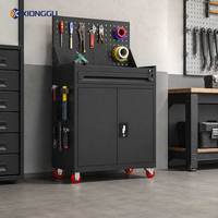 Armoire à outils mobile avec panneau perforé, tiroir verrouillable et organisateur en acier à double porte pour atelier de réparation électrique