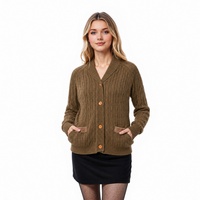 Cardigan pour femme en mélange de laine à col châle, tricot torsadé, boutonné sur le devant, manches longues, vente en gros, personnalisable