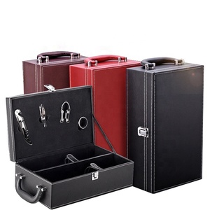 Caja de Regalo de Cuero Personalizada para Vino, Suministro de Fábrica, Precio al por Mayor, Cuero PU, Empaque para <span class=keywords><strong>2</strong></span> Botellas, Caja para Vino Tinto con Accesorios - Product Image 1