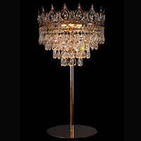 Support floral en métal doré et argenté, élégant centre de table pour mariage, avec couronne de cristal de luxe et éclairage