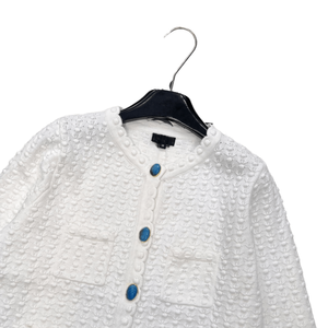 Cárdigan de punto texturizado con borde festoneado y botones frontales, estilo corto para uso diario informal - Product Image 4