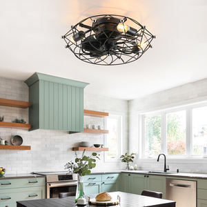 Ventilador de techo contemporáneo con aspas negras naturales, motor invertido, luz E26 y control remoto - Product Image 4