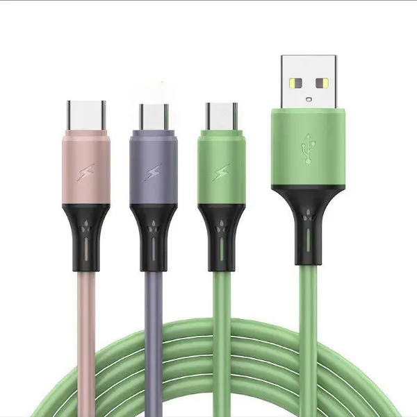 2022 New Arrival 3 in 1 Charging Cable Liquid Silicone Three In One USB Fast Charger Cable Type C Micro For iPhone
