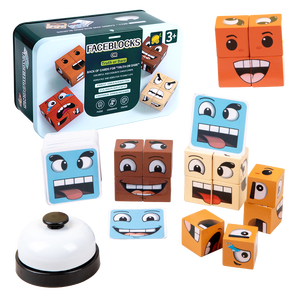 Montessori trẻ em bằng gỗ biểu hiện Flashcards phù hợp với khối Trò chơi giáo dục khuôn mặt thay đổi <span class=keywords><strong>Cube</strong></span> Board trò chơi đồ chơi cho trẻ em - Product Image 2