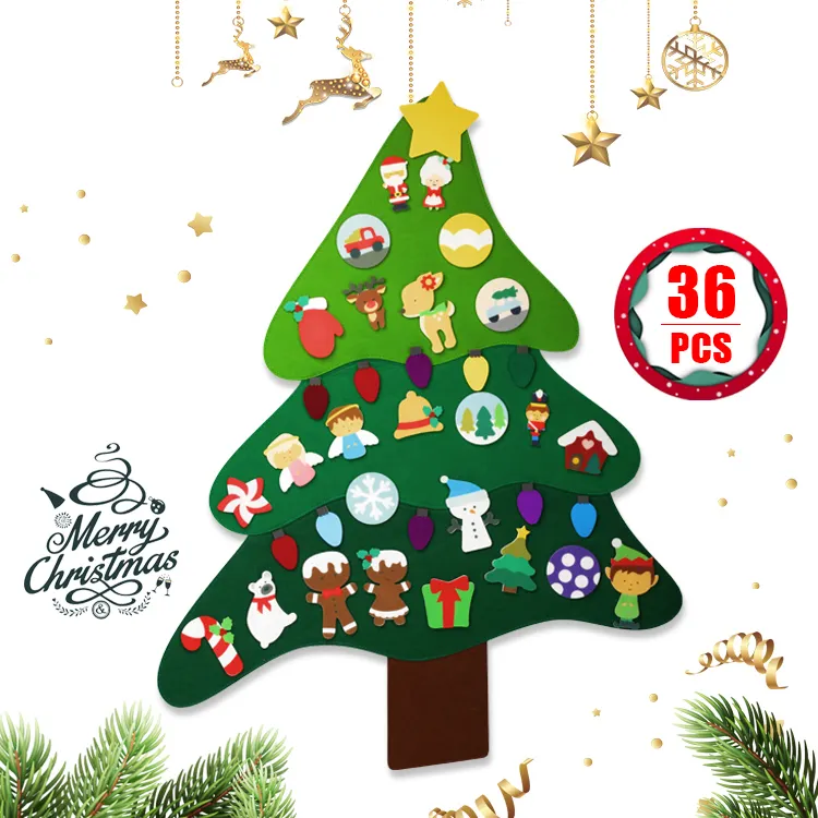 Hot Selling Products 2021 Felt Christmas Tree DIY Wall Hanging Toys Felt Indoor Home Decor Xmas Ornament Eco Friendly