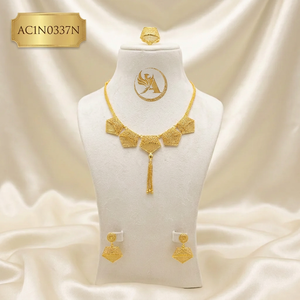 Luxury African Geometric Necklace Set 24K Gold Plated Statement Jewelry for Nigerian Wedding Bridal - Product Image 1