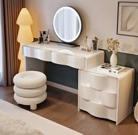 Table de maquillage moderne réglable en chêne massif écologique avec miroir éclairé par LED pour chambre à coucher, bureau de maquillage blanc avec miroir