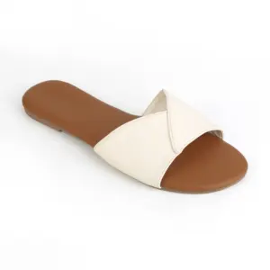 Sandal selop tali kulit sintetis kasual untuk pantai musim panas sandal selop pita tunggal grosir