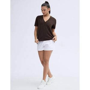 FOXA T-shirt de sport à manches courtes et col en V pour femme, coupe ample, respirant, haut de yoga - Product Image 5