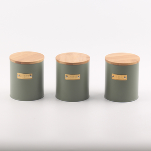 Ensemble de 3 boîtes de rangement en métal pour thé, café et sucre avec couvercle en bambou pour la cuisine - Product Image 1