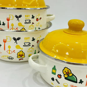 أواني طهي للمطبخ OEM/ODM 3 قطع غطاء ملون بمقبض مزدوج كسرولة مطلية بالمينا غير لاصقة-وعاء حساء من المينا - Product Image 5