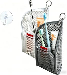 Organisateur de cosmétiques portable léger en EVA avec maille transparente, support pour brosse à dents, trousse de toilette de voyage - Product Image 1