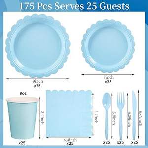 Ensemble de fête à thème en dentelle <span class=keywords><strong>bleu</strong></span> clair assiette en papier jetable tasse en papier couteau à mouchoirs <span class=keywords><strong>fourchette</strong></span> cuillère vaisselle décoration - Product Image 2