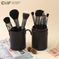 Ensemble de pinceaux de maquillage professionnels EMF de haute qualité, 15 pièces, manche en bois vegan noir, étui avec correcteur, logo personnalisé, luxe