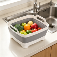 Panier de vidange de cuisine pliable avec poignées, bassine de lavage pliable pour légumes et fruits, passoire multifonctionnelle pour évier