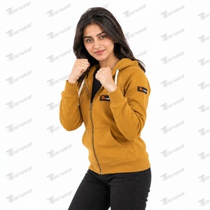 Sweat-shirt en polaire à capuche et fermeture éclair pour femme, couleur moutarde, coupe régulière, manches longues, couleur unie, vêtements d'automne - Product Image 4