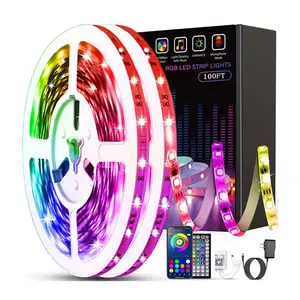 24V 65.6ft ไฟ LED Strip บลูทูธ RGB 5050 แถบ LED พร้อมรีโมทคอนโทรลเปลี่ยนสีเทปสําหรับห้องบาร์