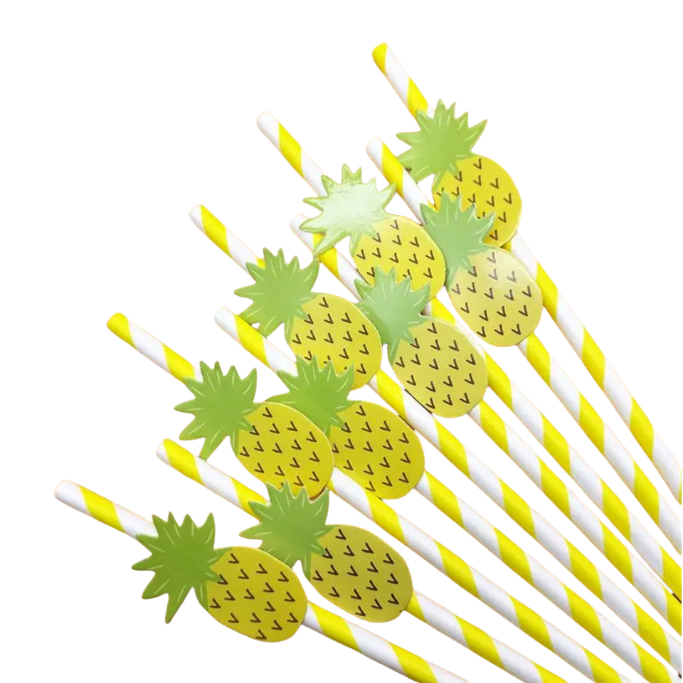 Fruit Theme Lemon Watermelon Strawberry Disposable Paper Straws Birthday Wedding Party Dessert Milk Tea Bar Straws Decoration