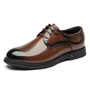 Chaussures Richelieu en cuir pour hommes, bout rond, à lacets, antidérapantes, pour mariage, couleur unie, semelle extérieure en caoutchouc, doublure en cuir véritable - Product Image 5