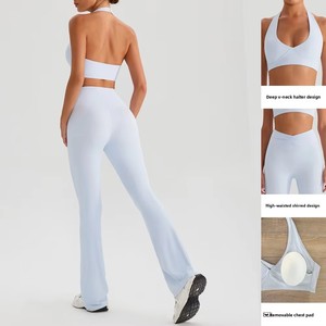 Ensemble de yoga pour femme Under <span class=keywords><strong>Lulu</strong></span> Custom, respirant, léger, avec bretelles halter et pantalon évasé, vêtements de sport - Product Image 2