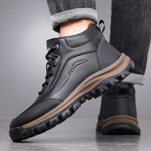 Bottes d'hiver pour hommes, hauteur cheville, en cuir véritable, doublure en fourrure, antidérapantes, chaudes, pour l'extérieur, bout rond, semelle en caoutchouc, semelle intermédiaire en EVA - Product Image 3