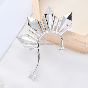 RE4402 Pendientes de Oreja Ajustables con Forma de Estrella y Pedrería Dorada para Mujer, Estilo Miss Universo, Ecológicos, para Bodas - Product Image 6