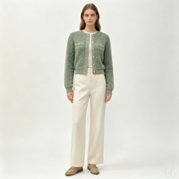 Gaby – Nouveau cardigan en maille pointelle de haute qualité pour femme, couleur menthe, personnalisable OEM, avec boutons en corne et manches longues, couleur marron