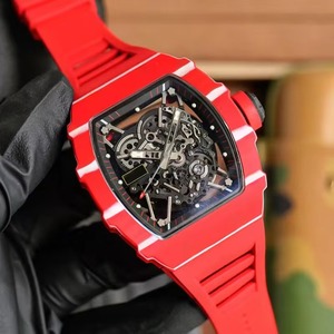Montre de luxe de haute couture, boîtier en fibre de carbone rouge, squelette automatique, mécanique, pour homme, bracelet en caoutchouc rouge, étanche, nouvelle - Product Image 1