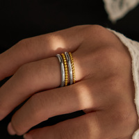 Nouvelle bague Dazan 2027 HOT INS en acier inoxydable plaqué or PVD 18 carats, style bohème, à quatre couches de perles, bijoux unisexes mixtes pour couple