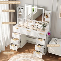 Coiffeuse de table en verre moderne blanc cannelé de style minimaliste avec miroir et tiroirs ondulés Espace de rangement abondant
