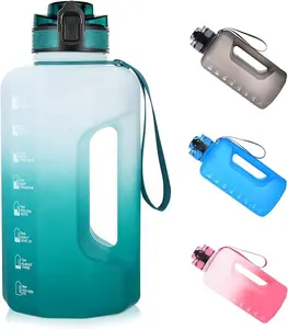 Movitational botol air olahraga 2.2 Liter, botol air olahraga bebas BPA tahan bocor dengan kuas & tali desain Logo mulut lebar untuk minum Gym