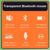Souris transparente silencieuse sans fil BT + 2.4Ghz USB rechargeable Souris mince pour ordinateur Souris de jeu pour PC portable