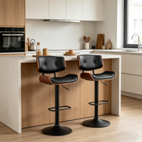 Chaise de bar réglable élégante en PU avec base en métal noir pour cuisine et restaurant, profondeur d'assise 39 cm, style moderne