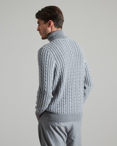 <strong>Men's</strong> <strong>Chunky</strong> <strong>Cable</strong> <strong>Knit</strong> Turtleneck Sweater 100% Wool Long Sleeve Aran Pullover <strong>Jumper</strong> Grey - Product Image 3