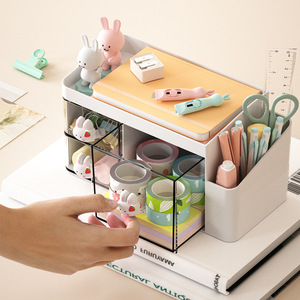 Desktop Organizer Storage Box With Drawers And <b>Pen</b> Holder For Kids Office Supplies Stationery Rack Rectangle <b>White</b> Rabbit Pink - Product Image 4