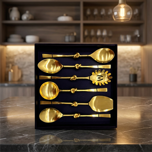 Juego de cubiertos de oro hechos a mano Juego de cubiertos de acero inoxidable Cuchillo de cena Cucharas y tenedor Cubiertos - Product Image 3