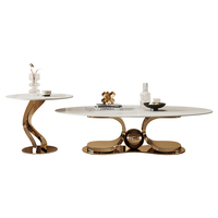 Offre Spéciale table d'appoint de luxe en acier inoxydable centre en marbre base dorée ensemble de tables basses en marbre pour salon moderne