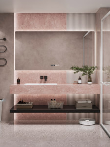 Customized light luxury rock slab integrated ceramic basin intelligent lighting <b>mirror</b> <b>wall</b> mounted bathroom cabinet - Product Image 2
