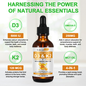 Hatmanlabs 100% Pure Natural Oral Liquid Dietes Compléments <span class=keywords><strong>5000</strong></span> UI Vitamine <span class=keywords><strong>D3</strong></span> <span class=keywords><strong>K2</strong></span> Gouttes avec Omega 3 Mct Oil - Product Image 2