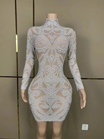 Robe de soirée sexy pour femme avec strass AB, perles et maille transparente, idéale pour la danse, les anniversaires et les spectacles