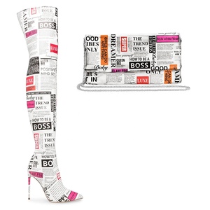 Scarpe e borse da abbinare dell'unità di elaborazione stivali di pelle giornale di stampa sexy tacchi a spillo stivali sopra il ginocchio coscia stivali alti delle donne stivali lunghi - Product Image 1