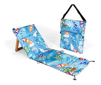 Chaise pliante de plage avec accoudoirs en bois, bleue, pour usage extérieur, toile, design victorien, mobilier d'extérieur portable