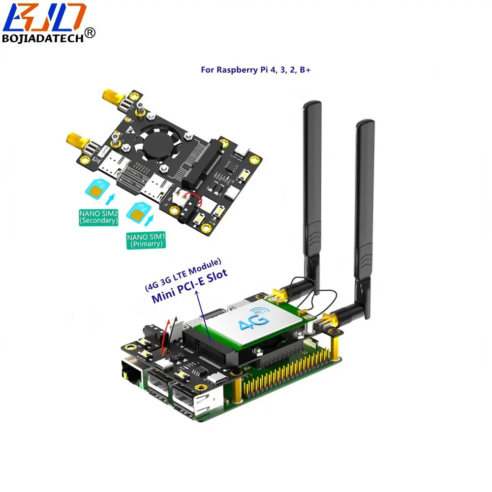 4G 3G Wwan Module Mini Pci-e Draadloze Adapter Kaart 2 Nano Sim Slot Met 2 Antennes Voor Raspberry Pi 4 3 2 B + Asus Tinker Board